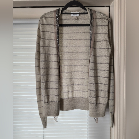 Ann Taylor LOFT Cardigan Gray Sequin Size Medium M - Picture 2 of 15